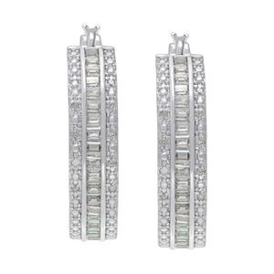 Gianni Argento Diamond and CZ Baguette Hoop Earrings