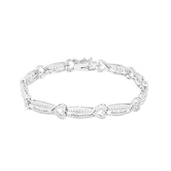 Gianni Argento Diamond Baguette and Heart Link Bracelet