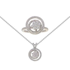 Gianni Argento Silver Plated Diamond Spinner Pendant & Ring