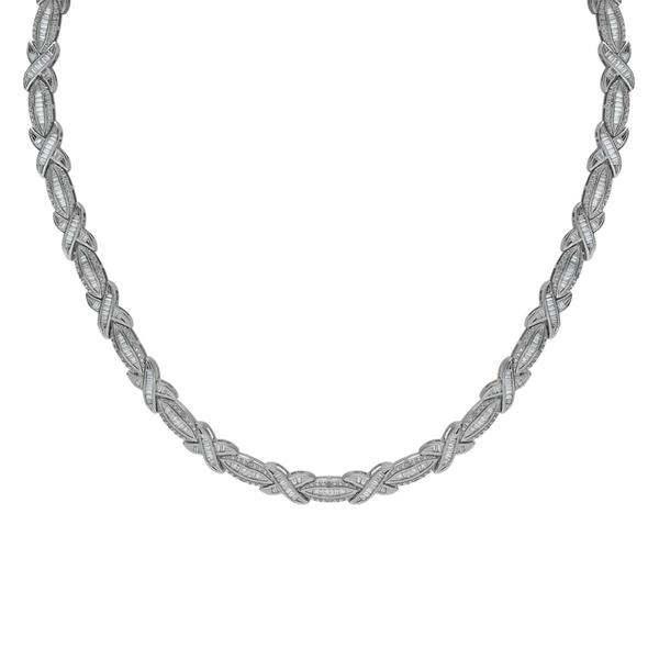 Gianni Argento Silver Plated Diamond Baguette Link Necklace