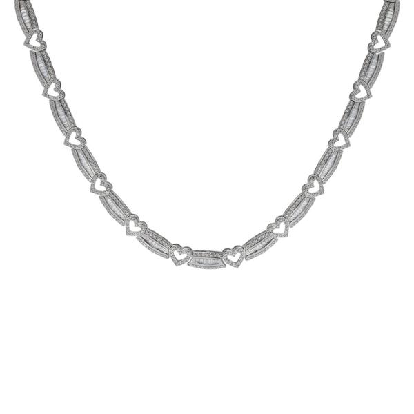 Gianni Argento Silver Plated Diamond Baguette Heart Link Necklace