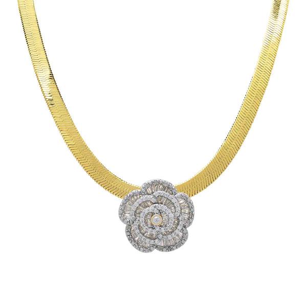 Gianni Argento 1/10ctw. Diamond Baguette Flower Motif Necklace alternate view