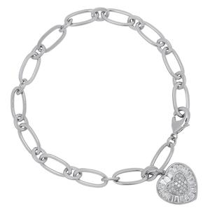 Gianni Argento Silver Plate Diamond Baguette Heart Chain Bracelet