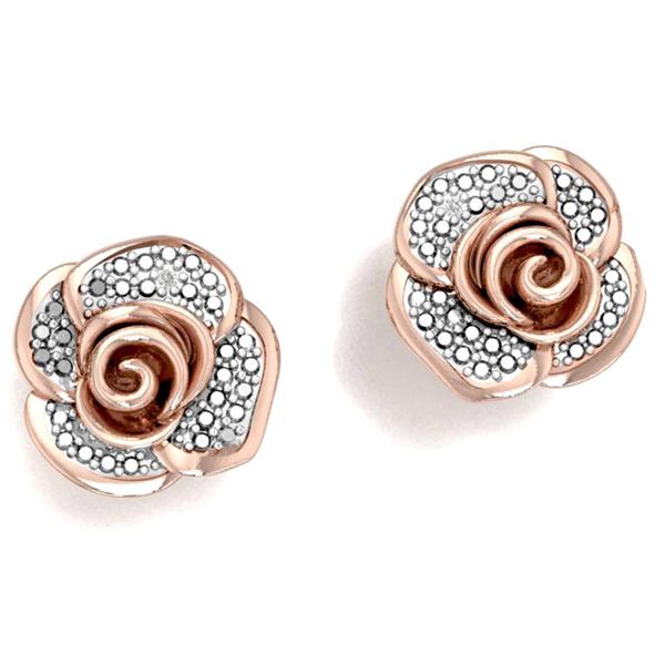 Gianni Argento Rose Gold Diamond Accent Flower Stud Earrings