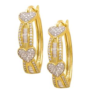 Gianni Argento Gold Plated Diamond Heart Baguette Hoop Earrings