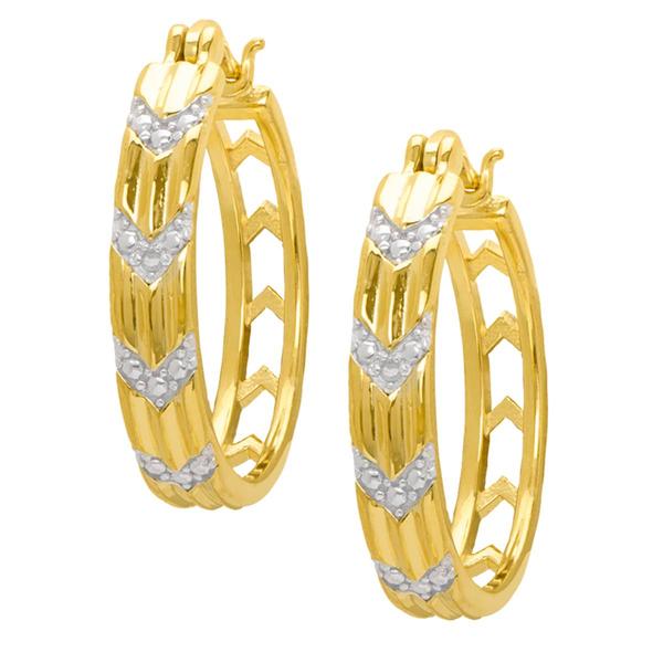 Gianni Argento Diamond Accent V Design Hoop Earrings