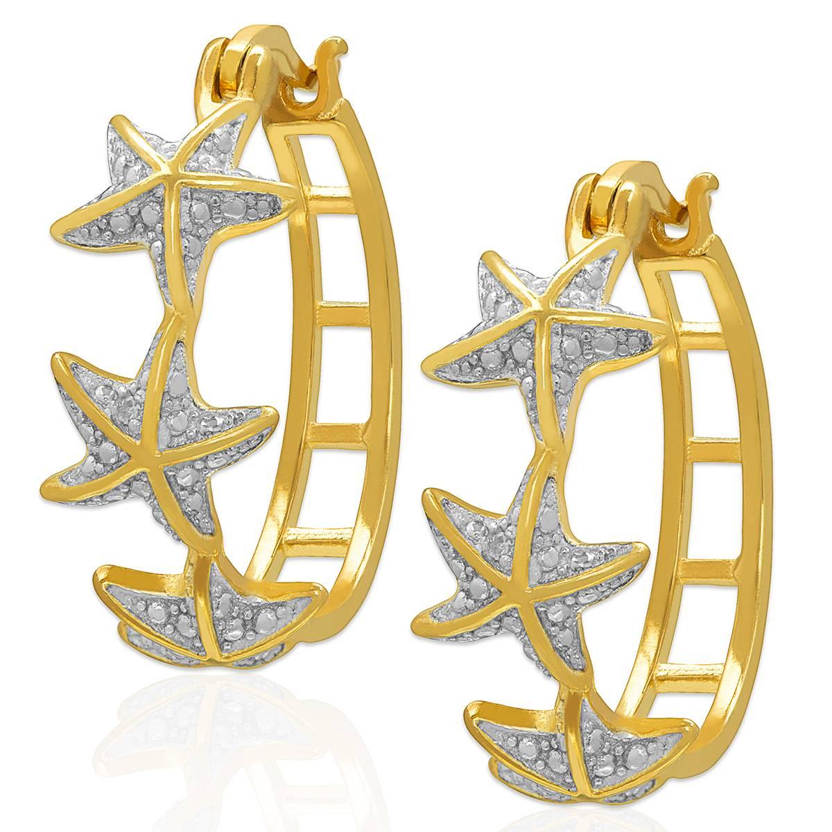 Gianni Argento Diamond-Accent Starfish Link Hoop Earrings