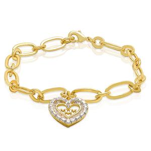 Gianni Argento Diamond Baguette MOM Heart Charm Chain Bracelet
