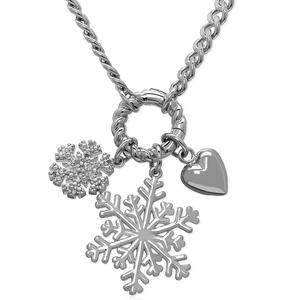 Gianni Argento 1/10ctw. Diamond Snowflake Charms Necklace