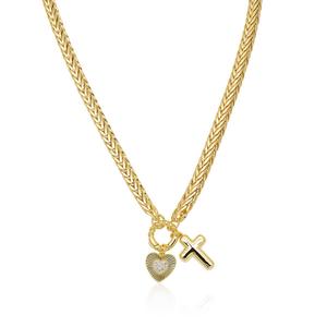 Gianni Argento Gold-Plated Diamond Puff Cross & Heart Necklace