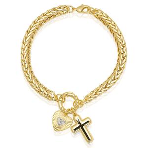 Gianni Argento 1/10ctw. Diamond Puff Cross & Heart Bracelet