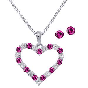 Gianni Argento Lab Grown Ruby/White Sapphire Heart Pendant Set