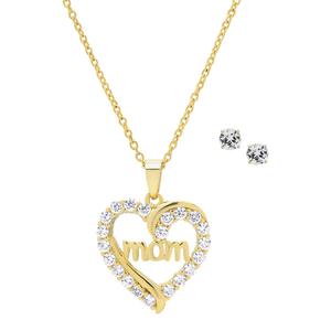 Gianni Argento Lab-Grown White Sapphire Mom Heart Pendant Set