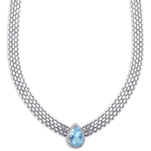 Platinum Plated Blue Topaz Pear Bismark Necklace