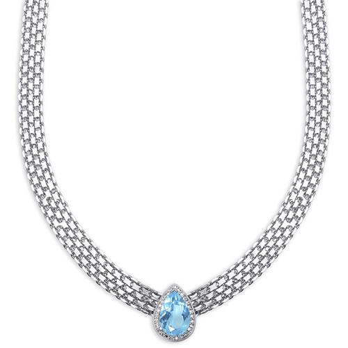 Platinum Plated Blue Topaz Pear Bismark Necklace