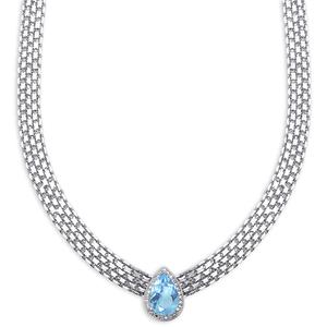 Platinum Plated Blue Topaz Pear Bismark Necklace