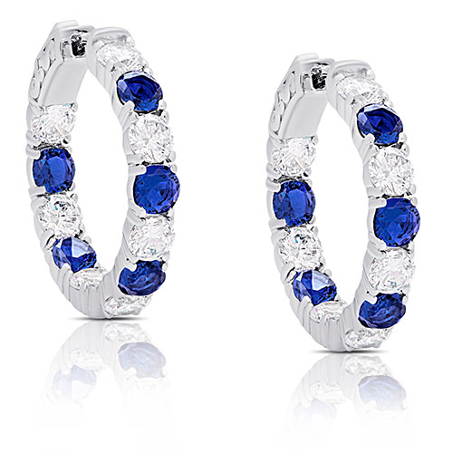 Silver Plated Lab Created Sapphire & CZ Hoops