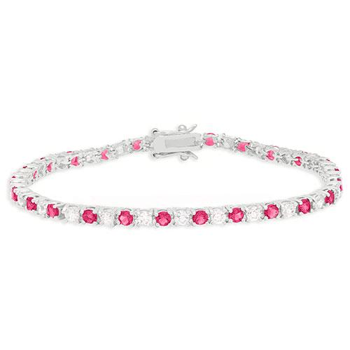 Platinum Plated Ruby & CZ Bracelet