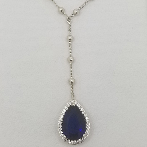 Gemstone & CZ Pear Y-Necklace