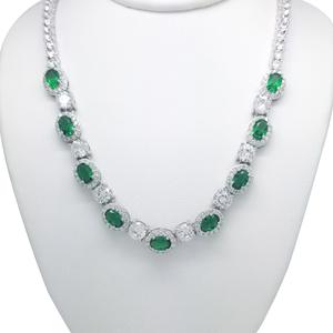 Silver Plated Lab Emerald Oval CZ Necklace