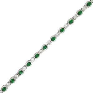 Silver Plated Lab Created Emerald Oval Bracelet