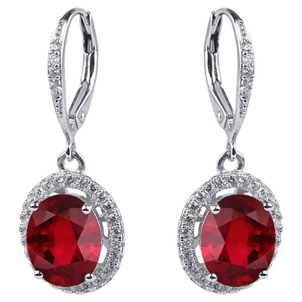 Lab Created Ruby & CZ Halo Dangle Earrings