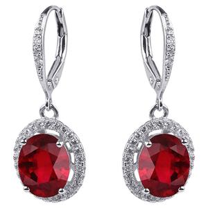 Lab Created Ruby & CZ Halo Dangle Earrings