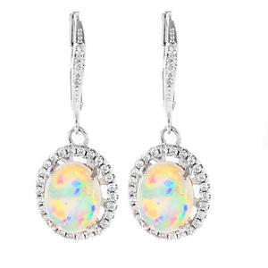 Silver-Tone Opal & CZ Leverback Dangle Earrings