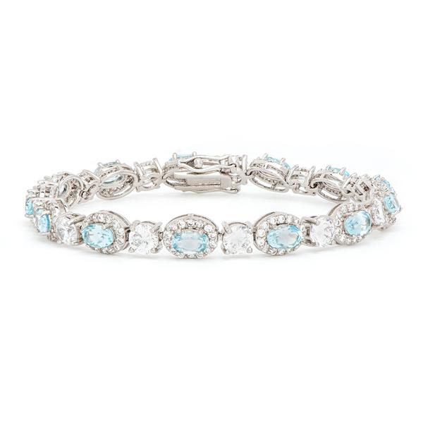 Gianni Argento Blue Topaz CZ Oval Link Bracelet