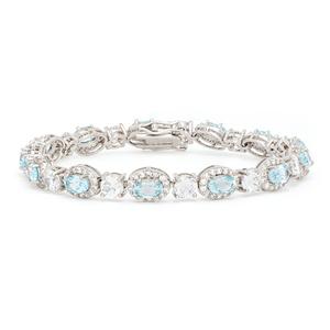 Gianni Argento Blue Topaz CZ Oval Link Bracelet
