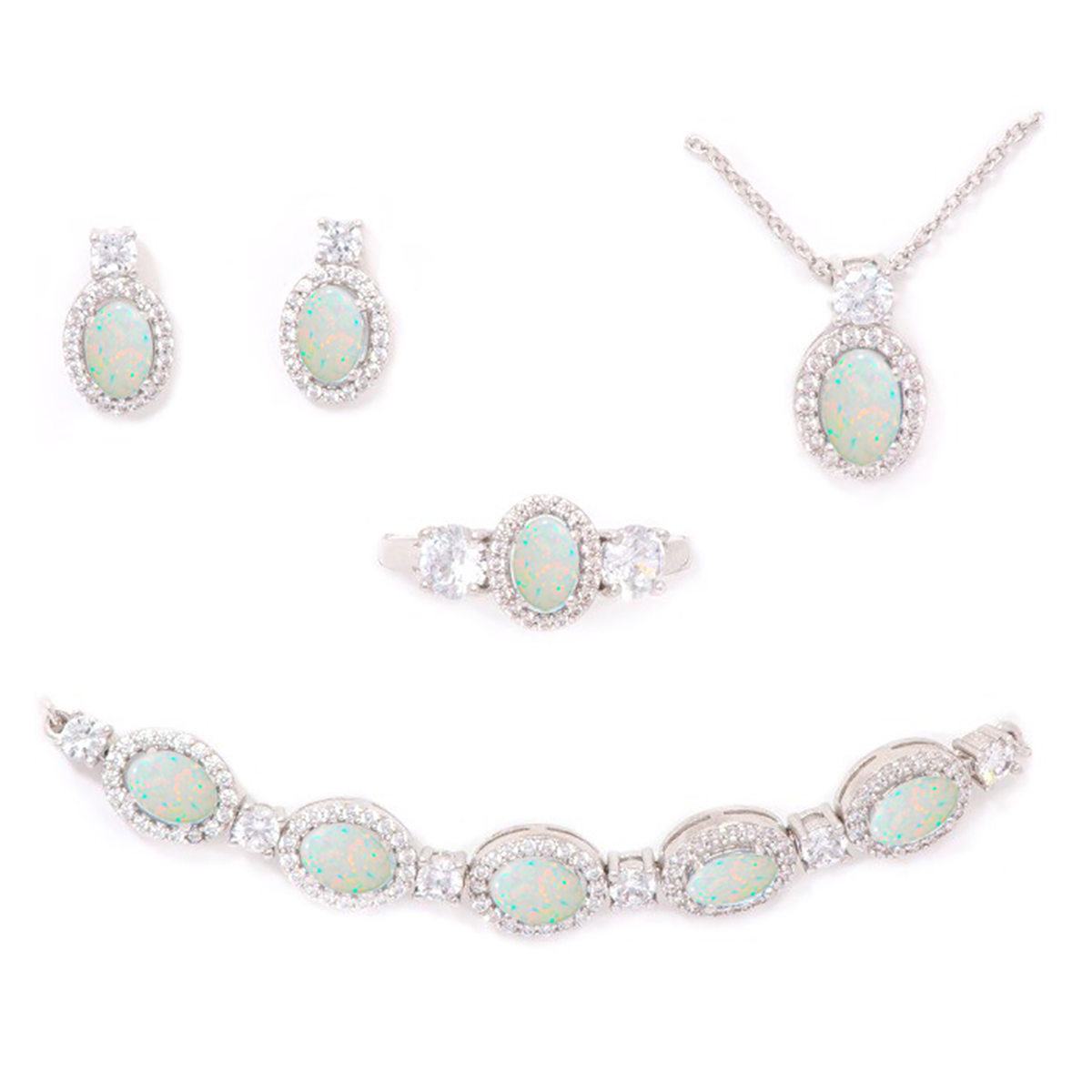 Gianni Argento Oval Lab Opal/CZ 4pc.Set