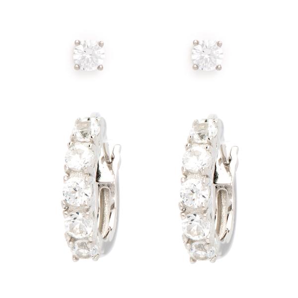Gianni Argento 2pr. White Sapphire Stud and Hoop Earrings Set
