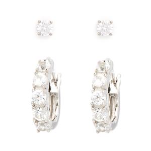 Gianni Argento 2pr. White Sapphire Stud and Hoop Earrings Set