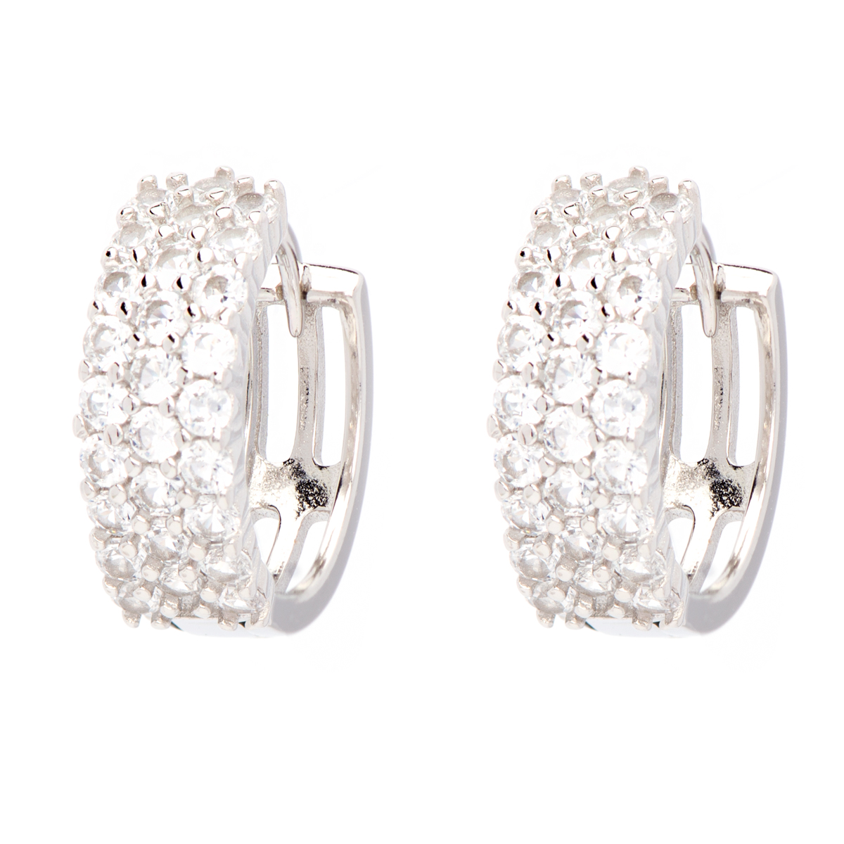 Gianni Argento Three Row White Sapphire Hoop Earrings