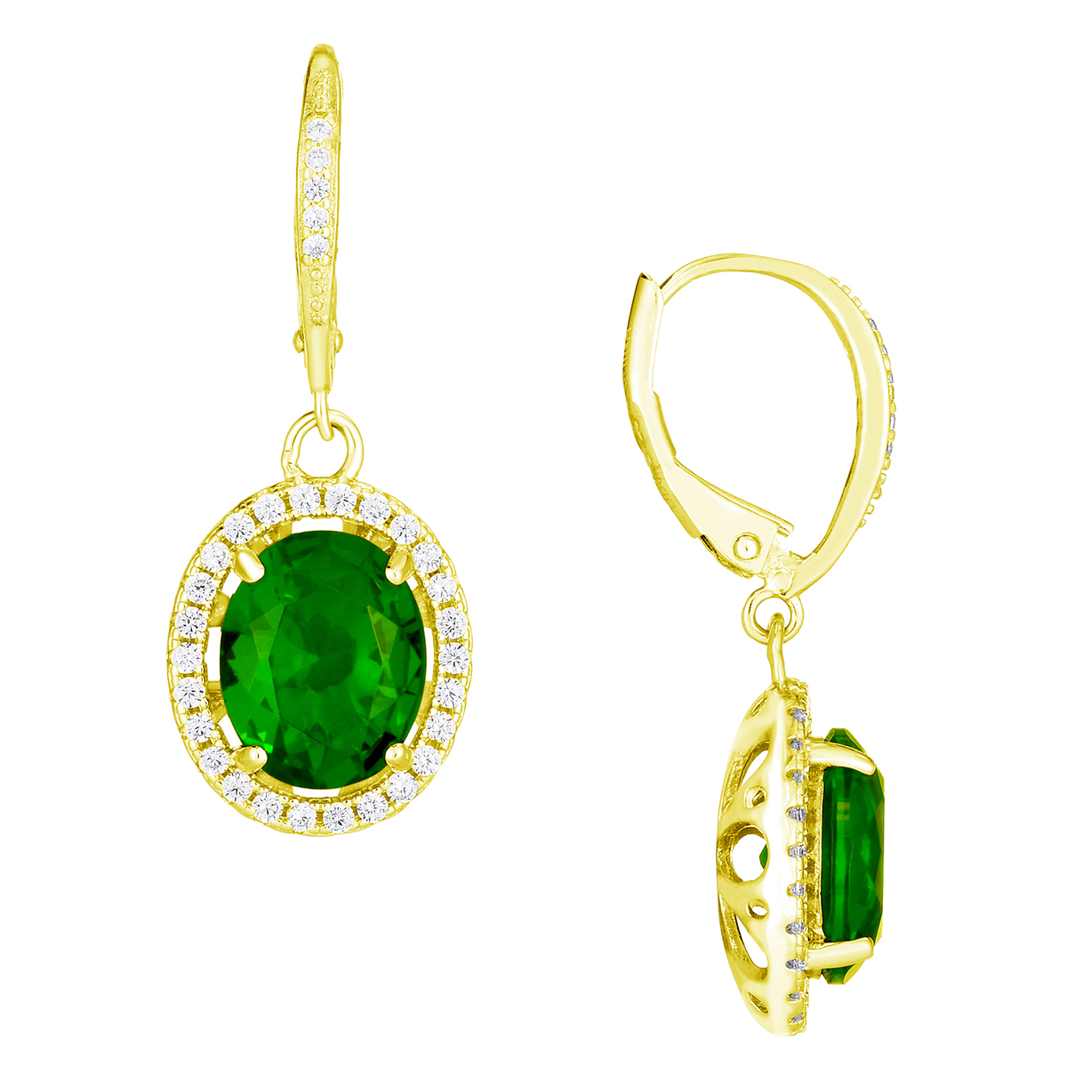 Gianni Argento Emerald/CZ Halo Drop Earrings