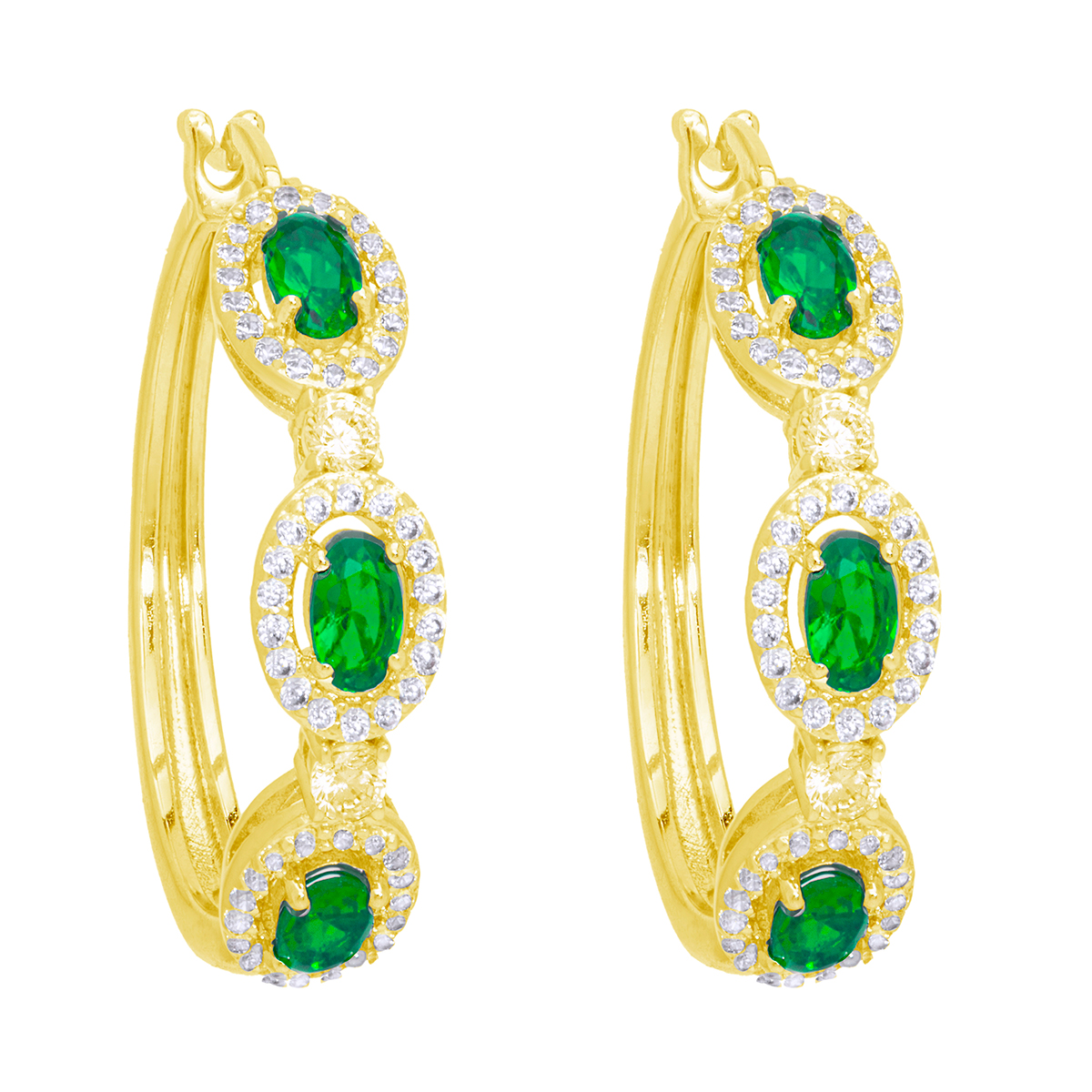 Gianni Argento Emerald & CZ Oval Hoop Earrings