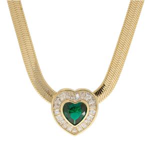 Gianni Argento Lab Created Emerald & CZ Necklace