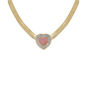 Gianni Argento Gold Necklace w/Pink Opal Heart