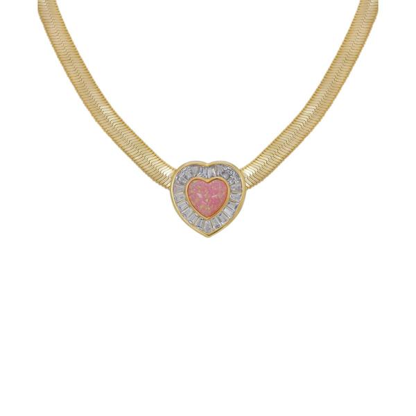 Gianni Argento Gold Necklace w/Pink Opal Heart
