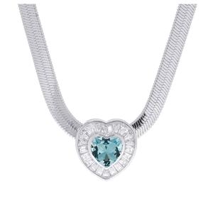Gianni Argento Blue Topaz & CZ Heart Necklace