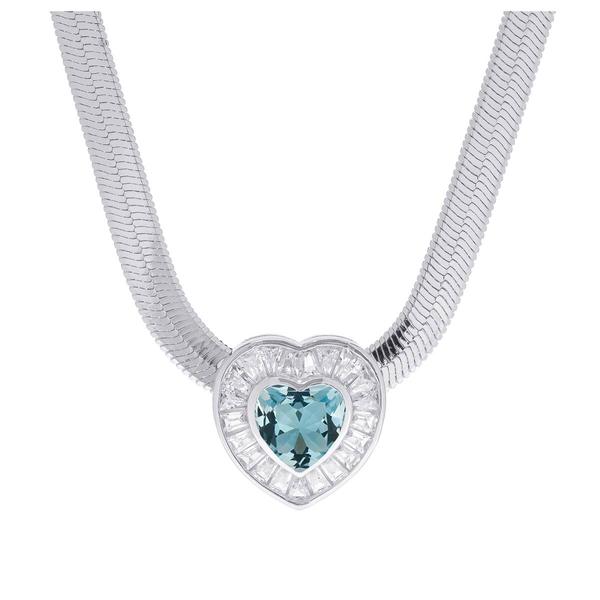 Gianni Argento Blue Topaz & CZ Heart Necklace