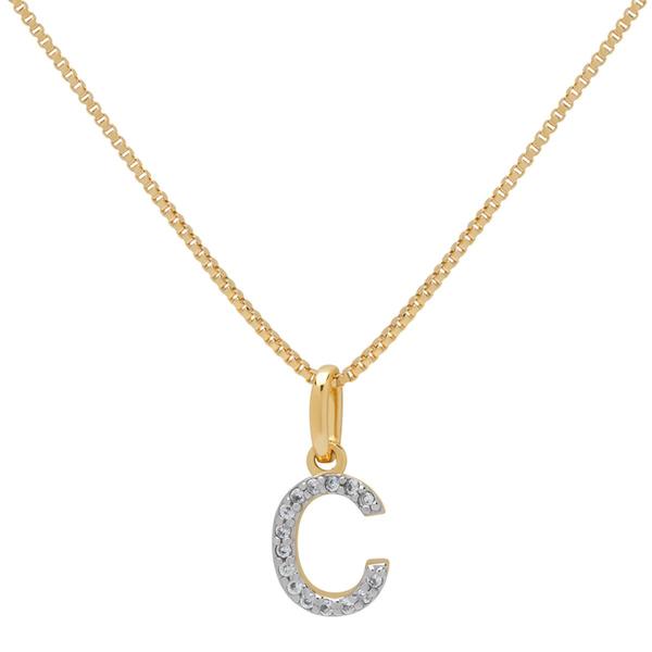 Gianni Argento Two-Tone Lab White Sapphire C Pendant Necklace