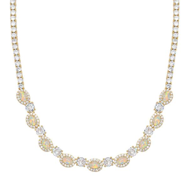 Gianni Argento Gold Plated Lab Opal Halo Statement Necklace