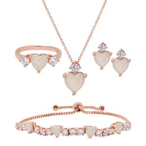Gianni Argento Rose Gold Plated Lab Opal Heart 4pc. Set