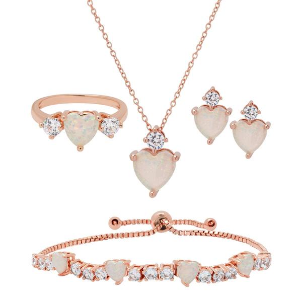 Gianni Argento Rose Gold Plated Lab Opal Heart 4pc. Set