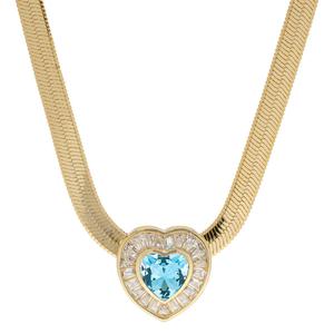 Gianni Argento Blue Topaz Baguette Heart Pendant Necklace