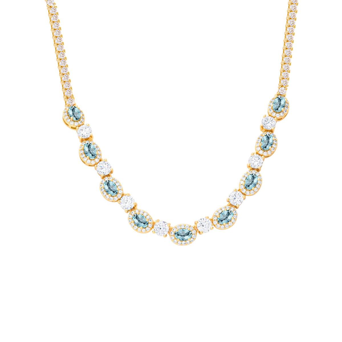 Gianni Argento Yellow Gold & Blue Topaz Oval Halo Link Necklace