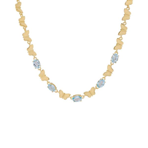 Gianni Argento Yellow Gold & Blue Topaz Oval & Butterfly Necklace