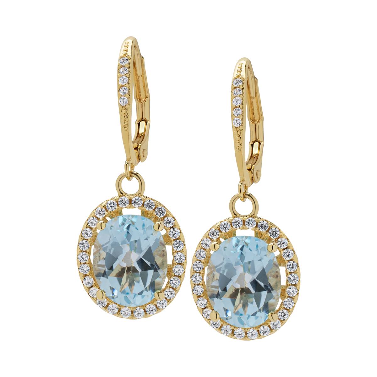 Gianni Argento Blue Topaz Oval Halo Leverback Drop Earrings