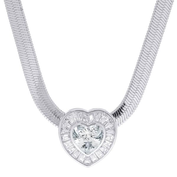 Gianni Argento Lab Grown White Sapphire Baguette Heart Necklace